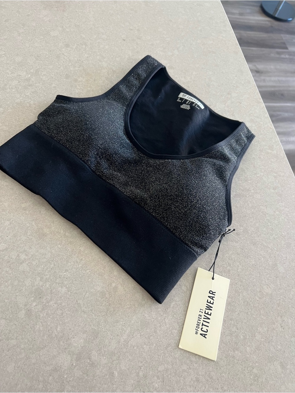Forever 21 Black Metallic Activewear Crop Top